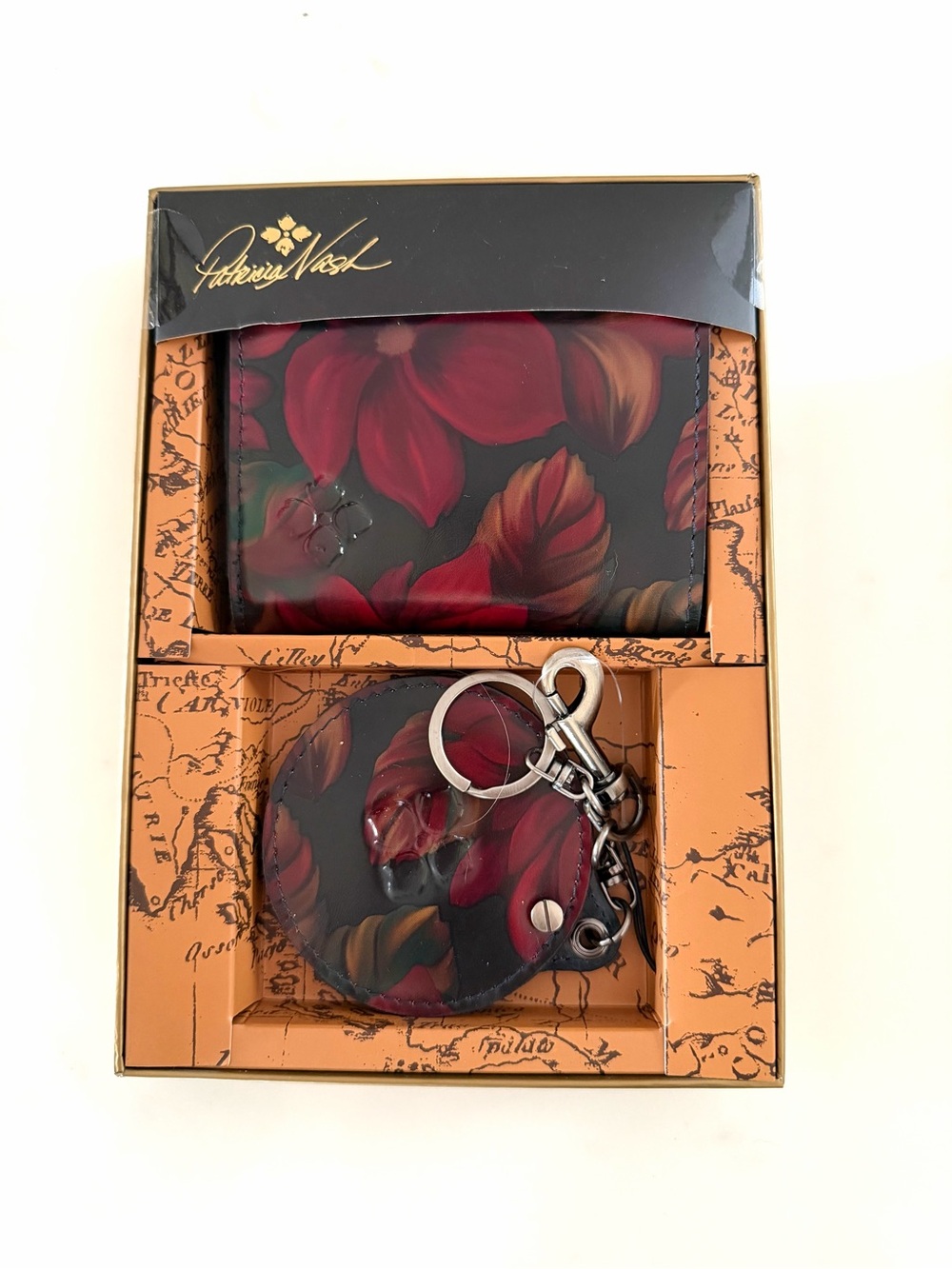 PATRICIA NASH•floral leather wallet & keyring box gift set NWT